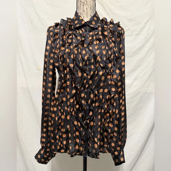 Just Cavalli by Roberto Cavalli Polka Dot Ruffled Silk Blouse Sz L (10/12) It 46 - Picture 4 of 11